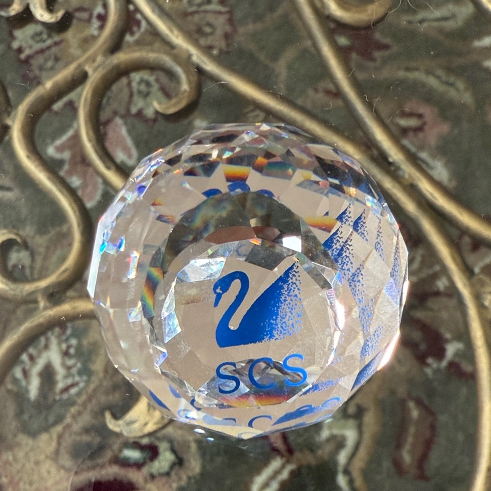 Swarovski SCS Faceted Crystal Ornament with Blue Swan